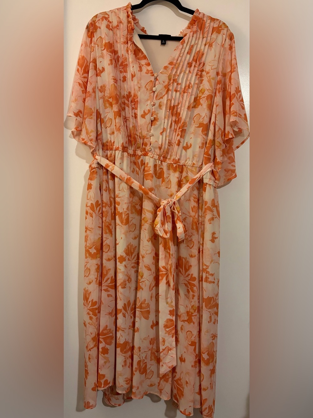Orange Floral Tie-Waist Dress